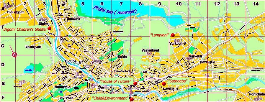 Map of charity activities of the Genesis Association in Tbilisi